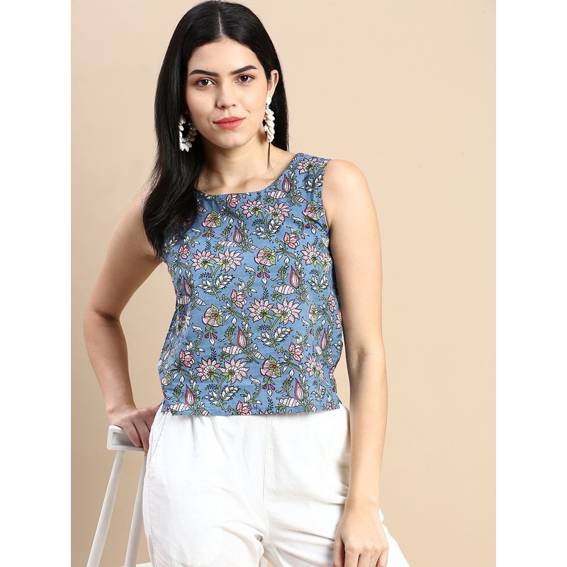 Women Printed Top Blue|S|M|L|XL|XXL|3XL|Blue|LWTTPAOF17179013