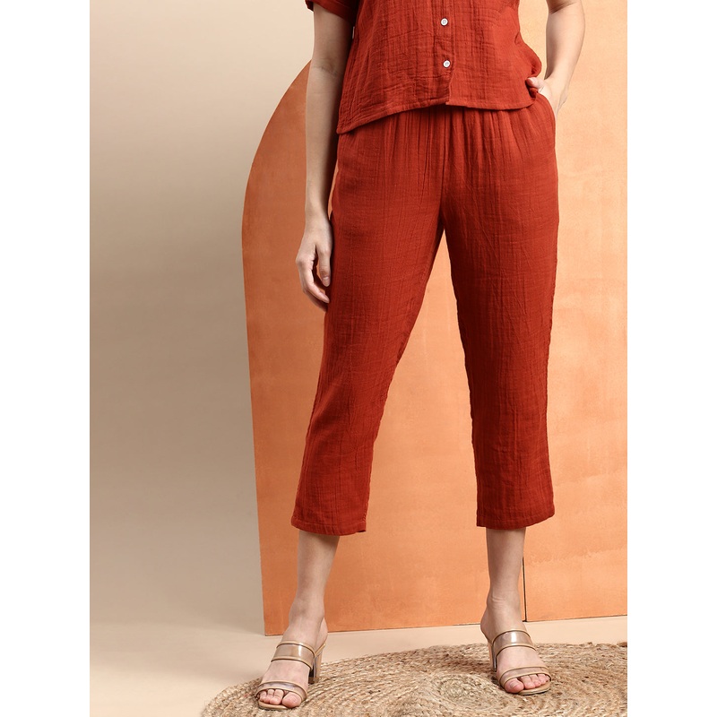 Women Straight Pant Rust Orange