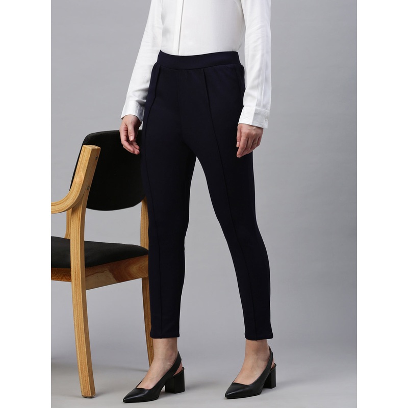 Women Treggings Solid Navy Blue