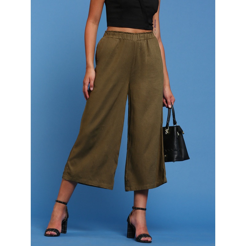 Womens Crop Palazzo Olive|S|M|L|XL|XXL|3XL|Olive|LWBCPZSOF16056368