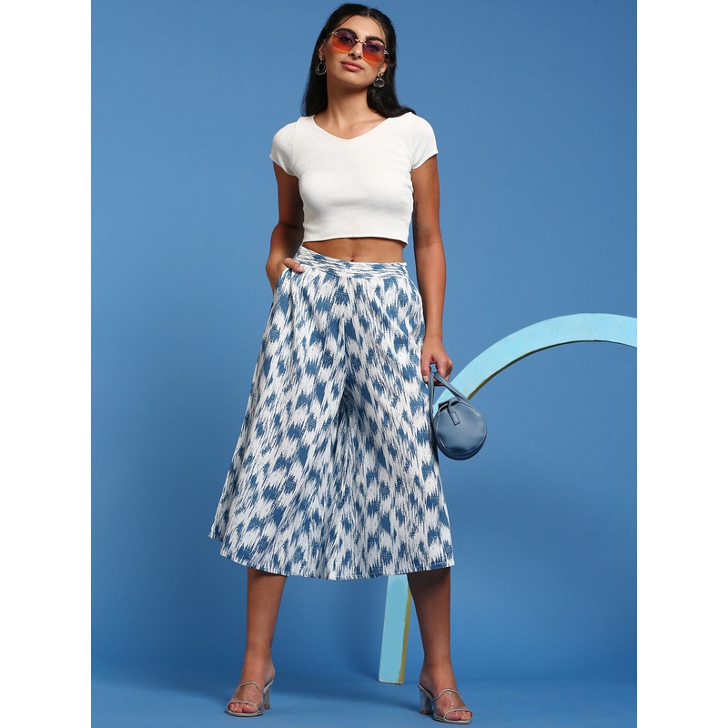 Womens Printed Culottes Ink Blue