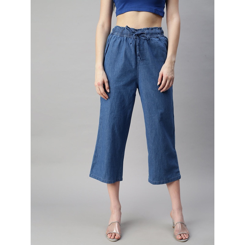 Ladies Crop Palazzo Mid Blue|S|M|L|XL|XXL|3XL|Mid Blue|LWBCPZSOWC4195314