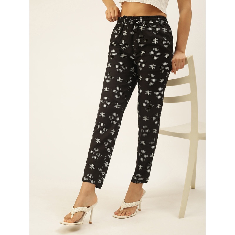 Ladies Printed Straight Pant Black