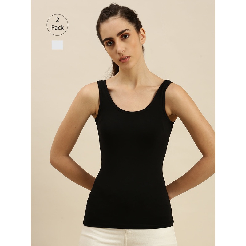 Pack of 2  Ladies Razor Back Top Offwhite & Black