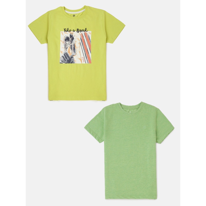 Pack of 2 Pipin Boys Printed T-shirts Green Melange & Lemon Green