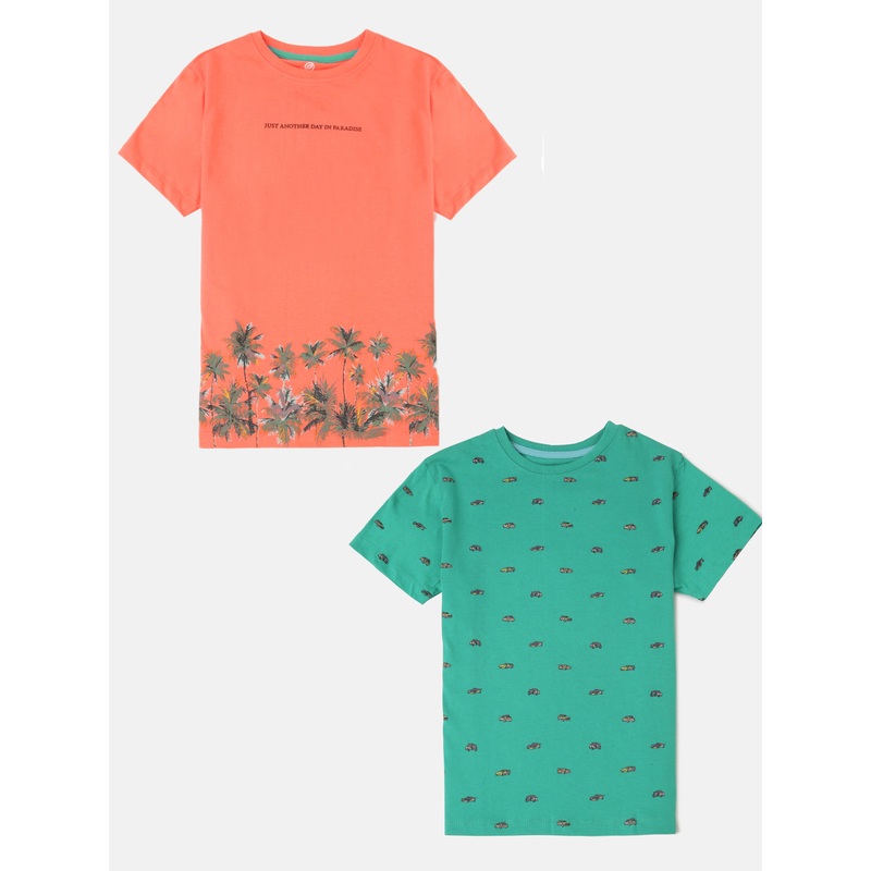 Pack of 2 Pipin Boys Printed T-shirts Green & Peach