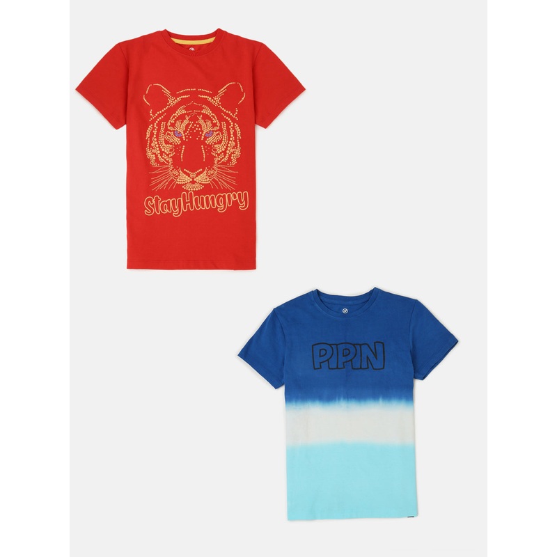 Pack of 2 Pipin Boys Printed T-shirts Light Blue & Red