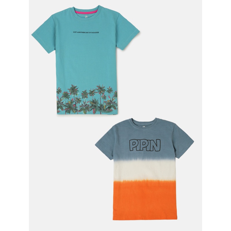 Pack of 2 Pipin Boys Printed T-shirts Orange & Blue