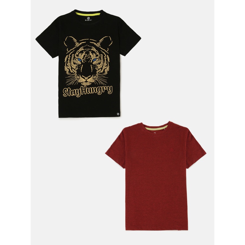 Pack of 2 Pipin Boys Printed T-shirts Red Melange & Black