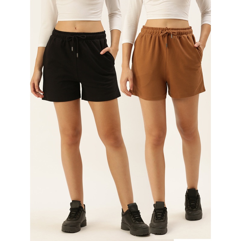 Pack of 2  Womens Shorts Black & Tan