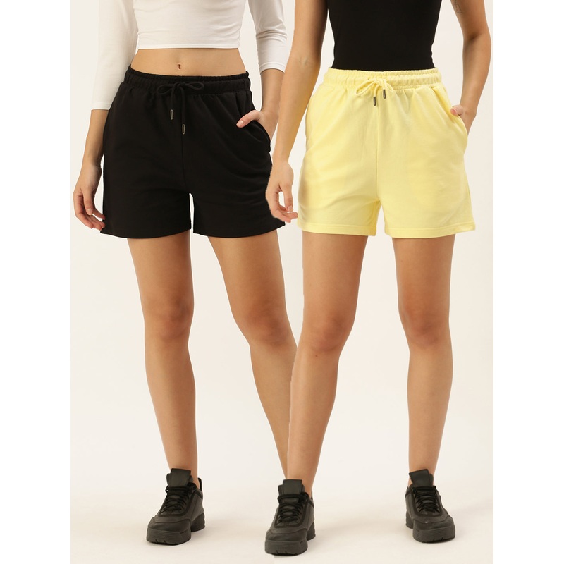 Pack of 2  Womens Shorts Black & Yellow