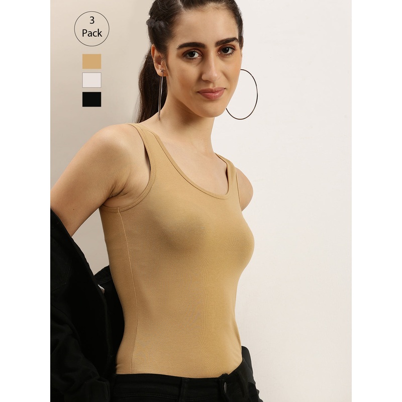 Pack of 3  Ladies Razor Back Top Black & White & Skin