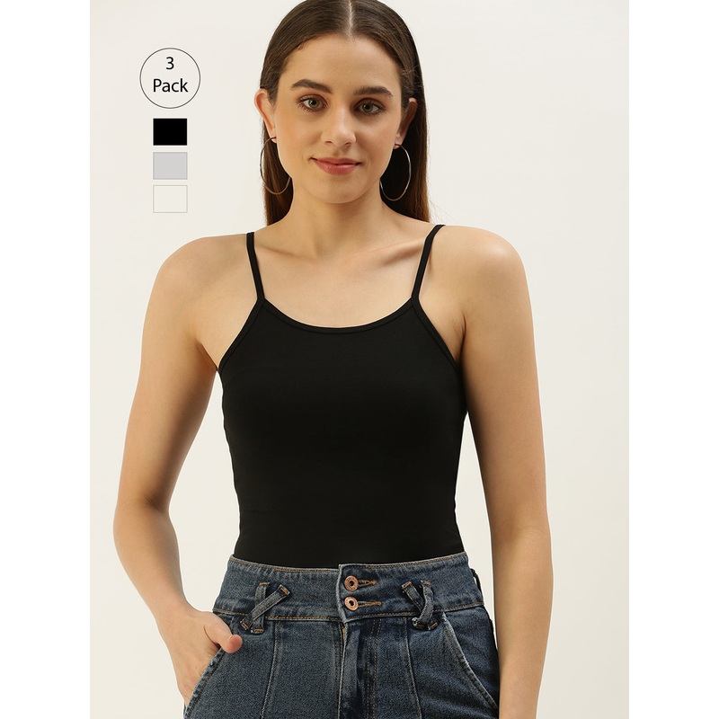 Pack of 3  Womens Spaghetti Black & Offwhite & White