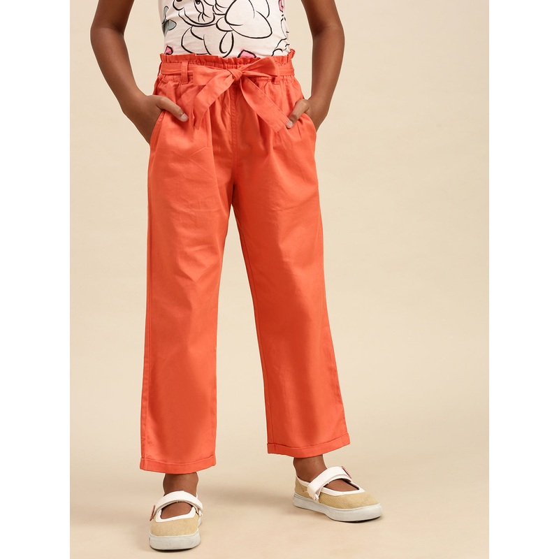PIPIN Girls Paper Bag Pant Solid Cotton Dusty Rose