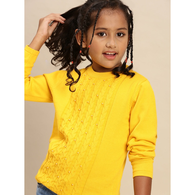 PIPIN Girls Sweater Sweat Shirt Solid Cotton Yellow