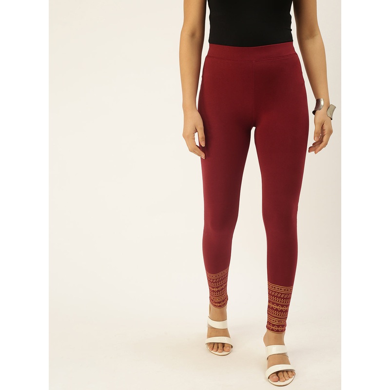 Printed Ankle Leggings-Maroon|S|M|L|XL|XXL|3XL|Maroon|LLGALAOF15060007