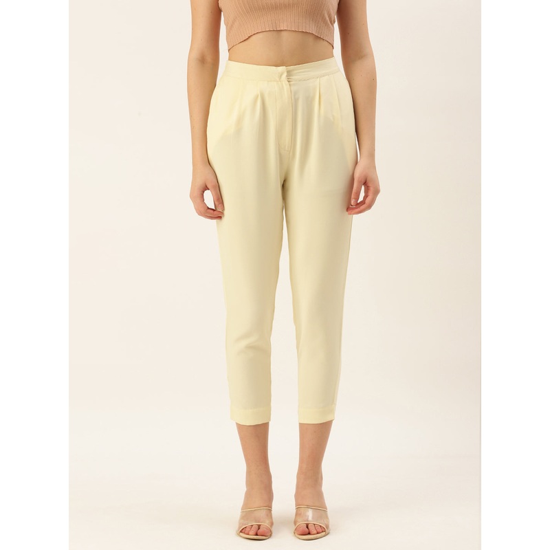 Women Casual Pant Solid Polyester Butter Yellow