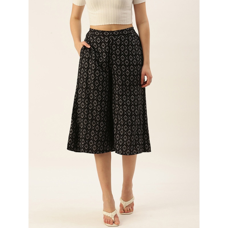 Women Culottes Printed Rayon Black