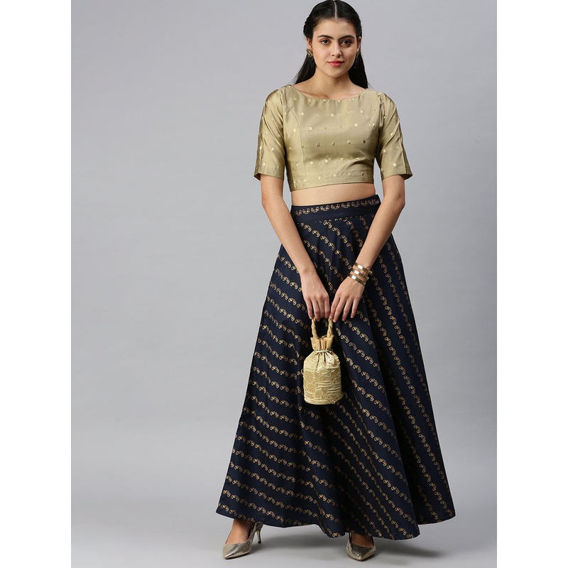 Women’s Co-Ords Sets (Skirt & Blouse) Bottle Green & Gold