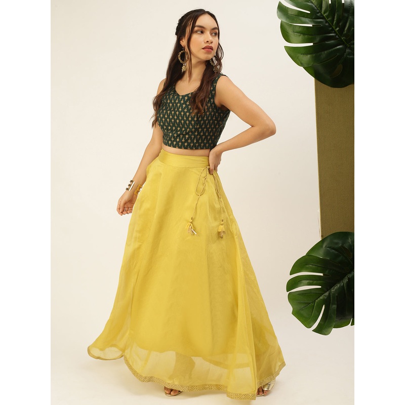 Women’s Co-Ords Sets (Skirt & Blouse) Lime Yellow & Bottle Green