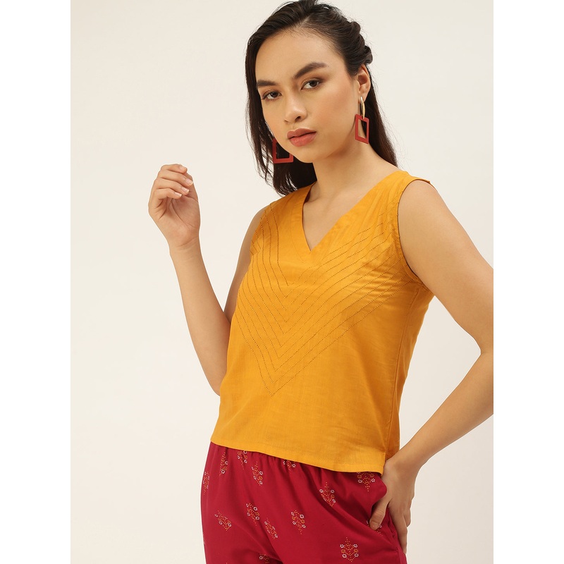 Women’s Embroidery Crop Top Mustard