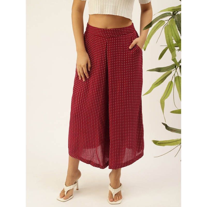 Womens Printed Culottes Maroon