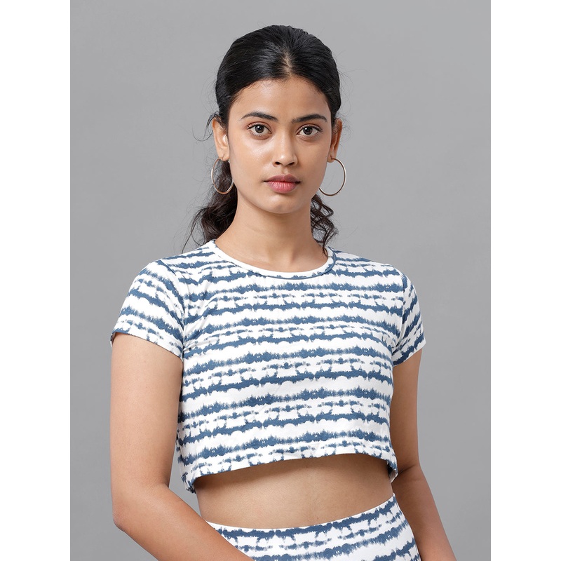 Ladies Active Wear Crop Top Indigo Blue