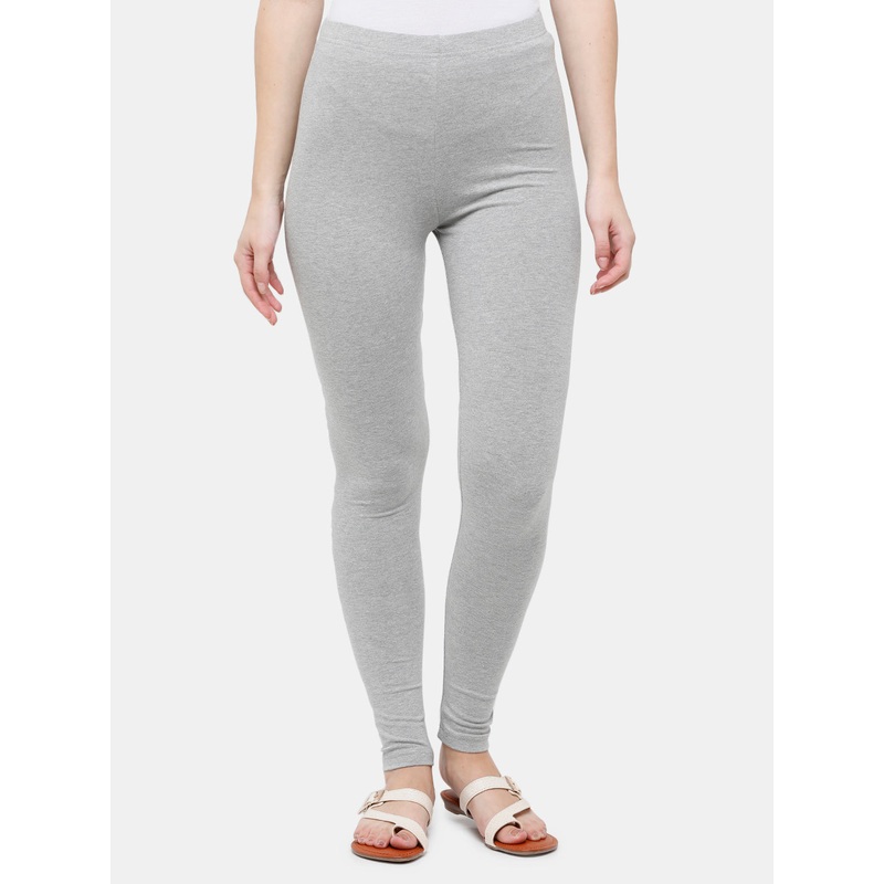 Ladies Leggings Ankle Length Solid Cotton Grey Melange