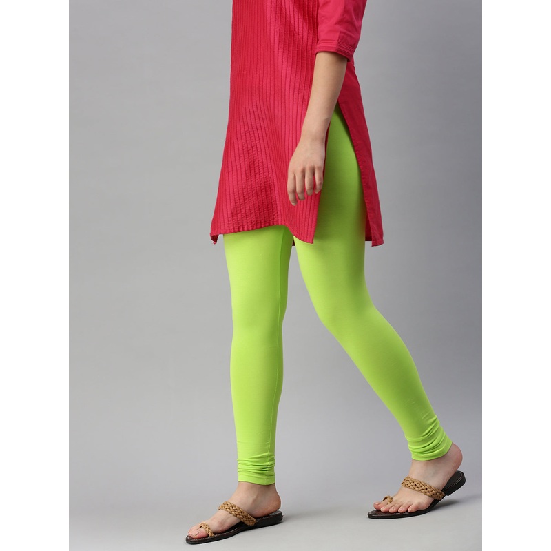 Ladies Leggings Ankle Length Solid Cotton Leaf Green
