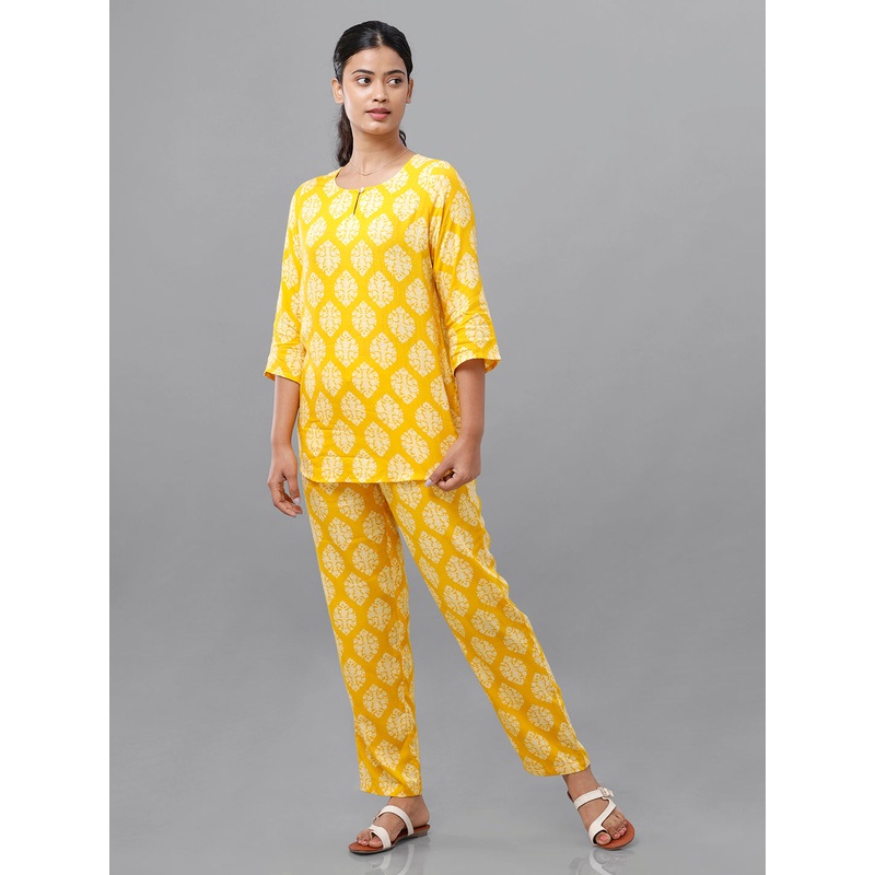 Ladies Printed Pyjama Set Yellow