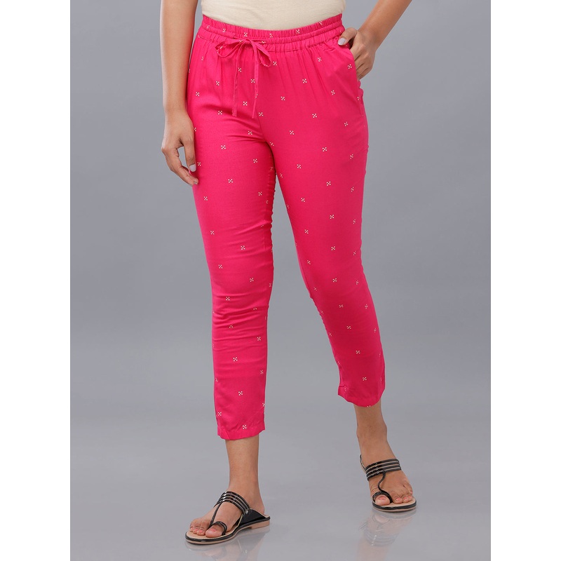 Ladies Printed Straight Pant Fuchsia