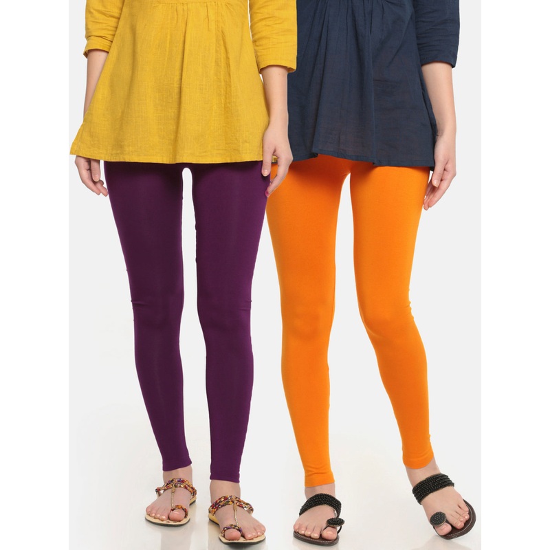 Pack of 2  Ladies Superior Ankle Leggings Dark Purple&Dark Yellow