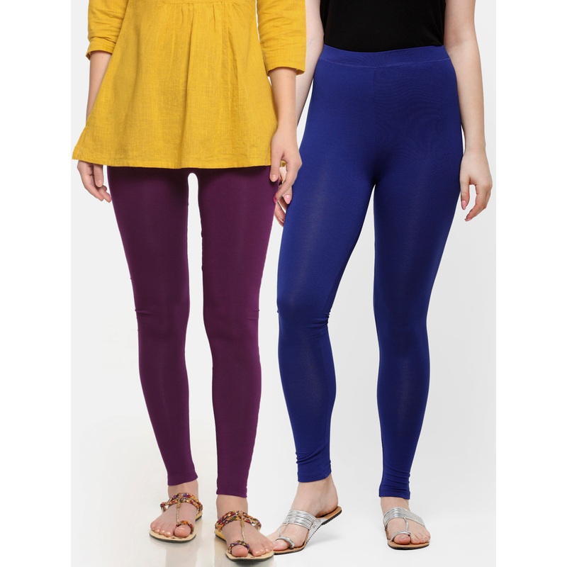 Pack of 2  Ladies Superior Ankle Leggings Dark Purple&Navy Blue