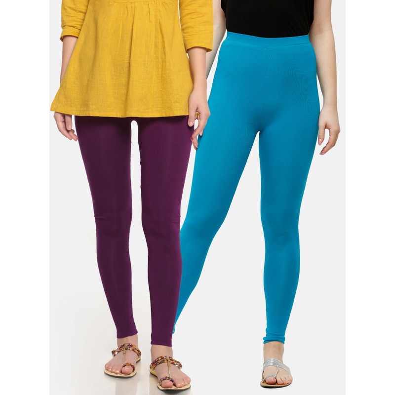 Pack of 2  Ladies Superior Ankle Leggings Dark Purple&Teal