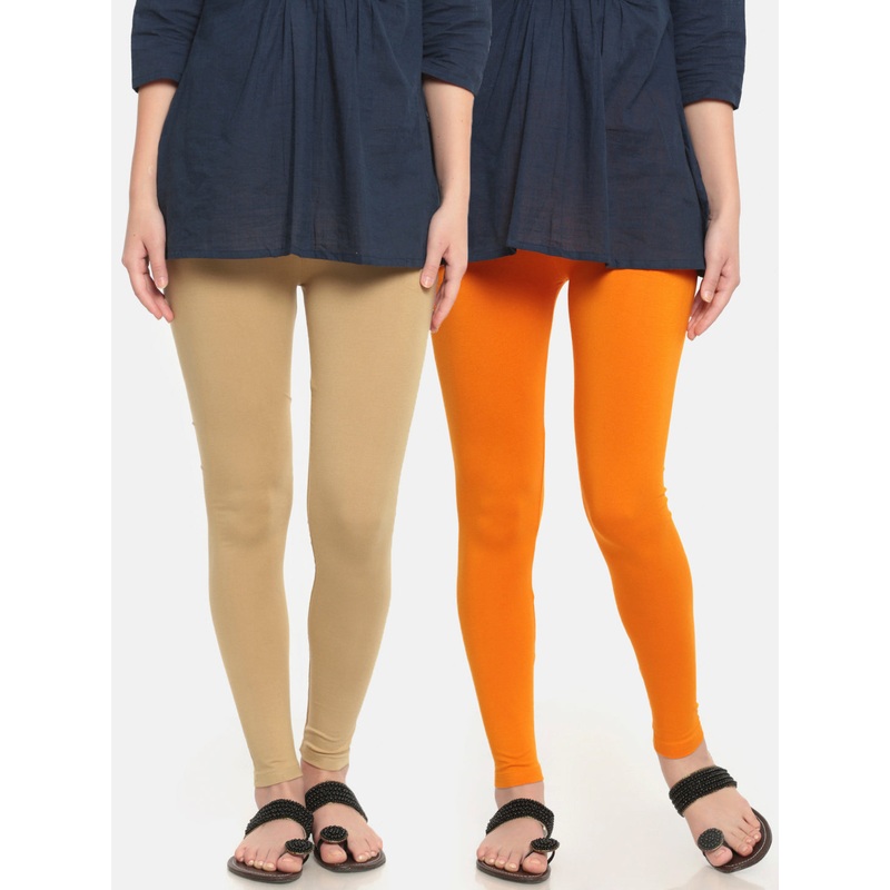 Pack of 2  Ladies Superior Ankle Leggings Skin&Dark Yellow