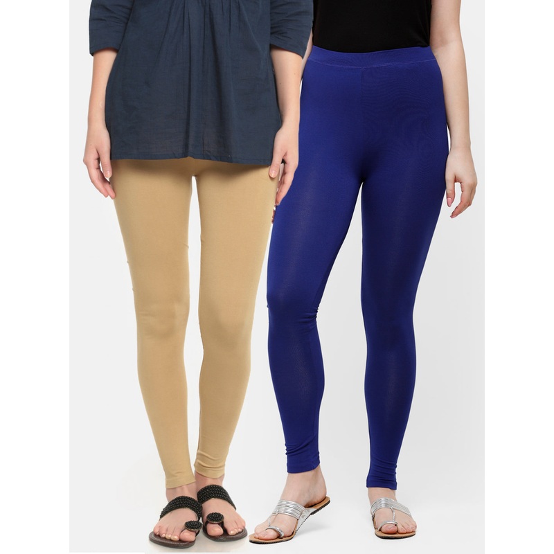 Pack of 2  Ladies Superior Ankle Leggings Skin&Navy Blue