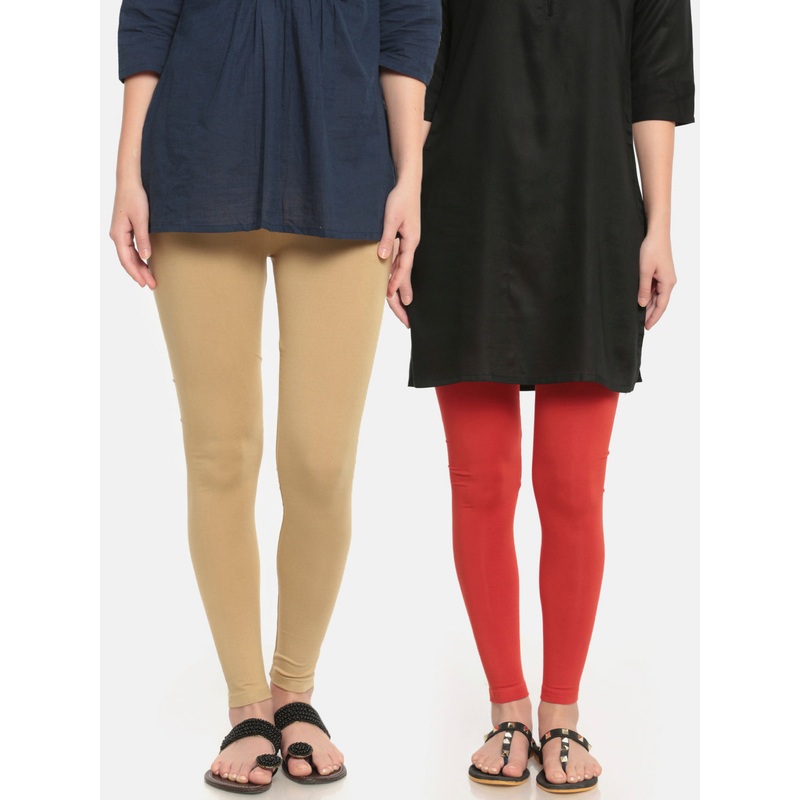 Pack of 2  Ladies Superior Ankle Leggings Skin&Rust Orange