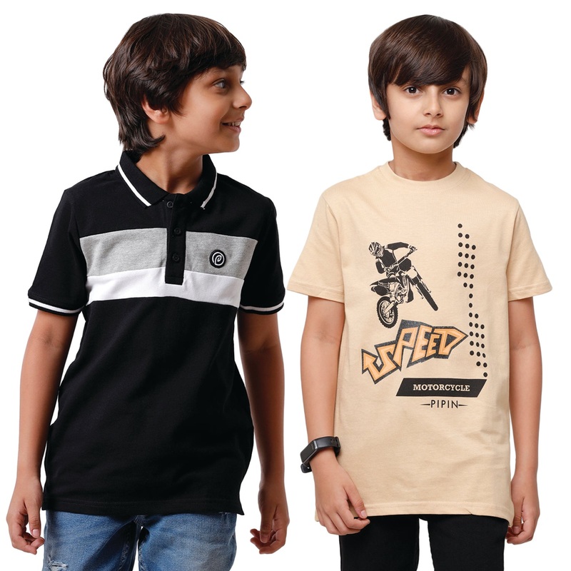 Pack of 2 Pipin Boys T-shirt Black & Beige