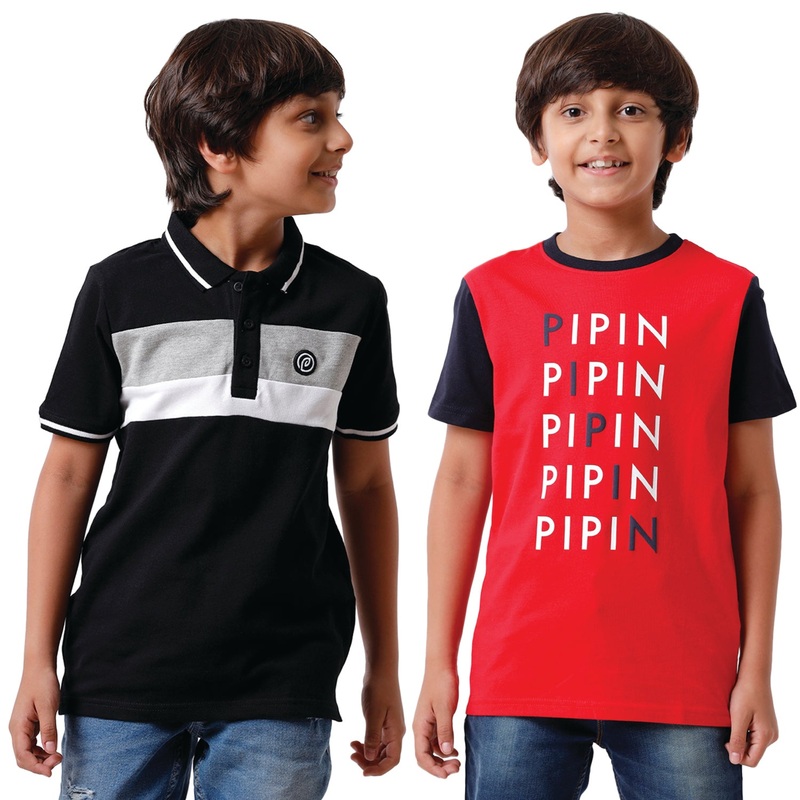 Pack of 2 Pipin Boys T-shirt Black & Raising Red