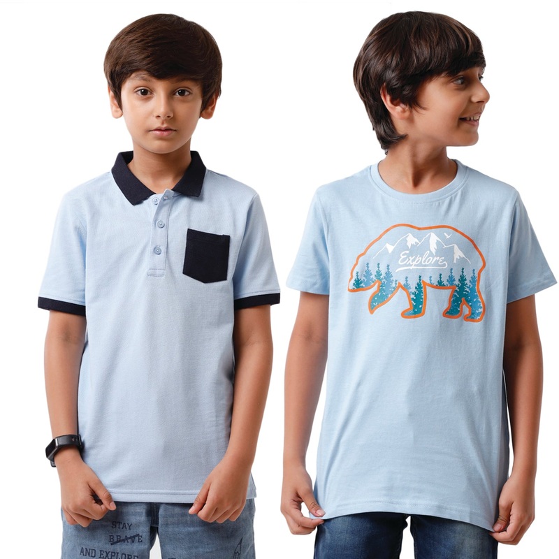 Pack of 2 Pipin Boys T-shirt Blue Melange & Light Sea Blue