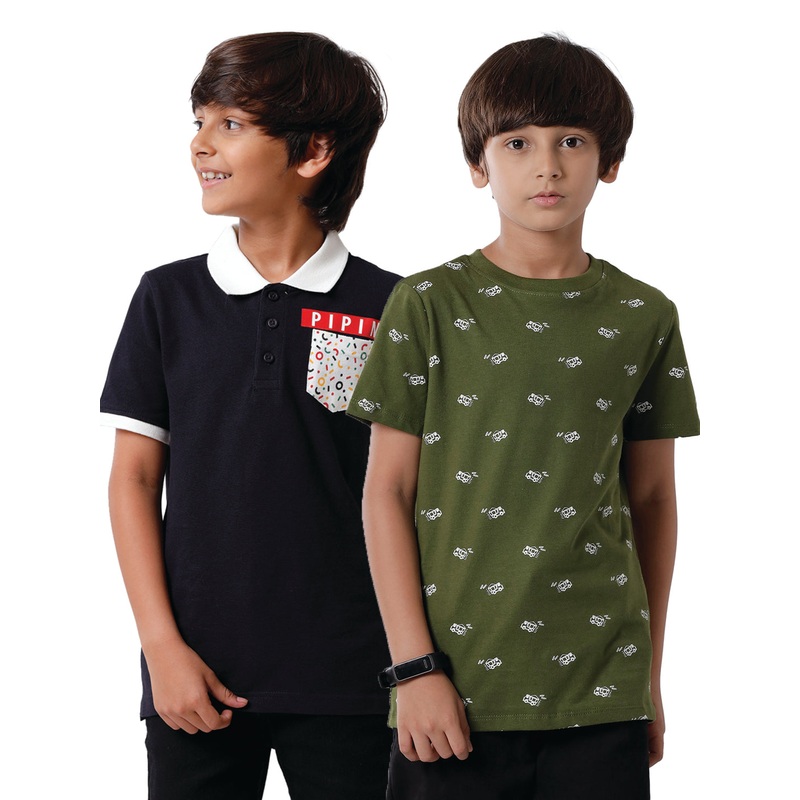 Pack of 2 Pipin Boys T-shirt Dark Navy Blue & Olive Green