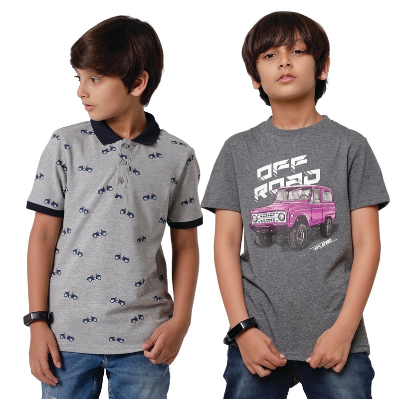 Pack of 2 Pipin Boys T-shirt Grey Melange & Steel Grey