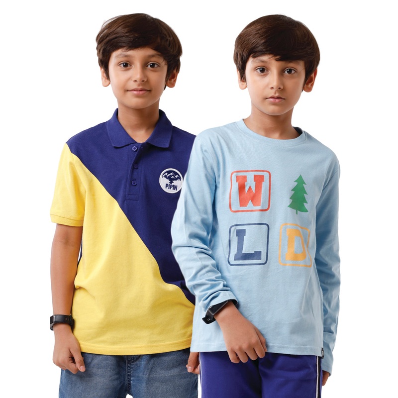 Pack of 2 Pipin Boys T-shirt Navy Blue & Light Blue