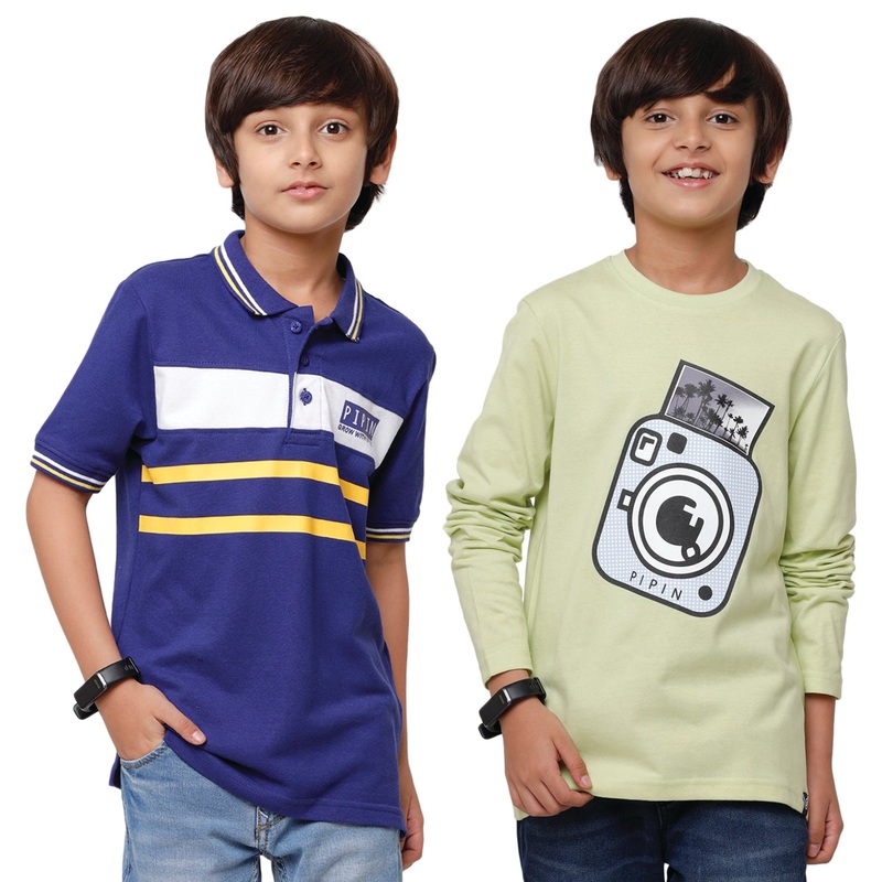 Pack of 2 Pipin Boys T-shirt Navy Blue & Lily Green