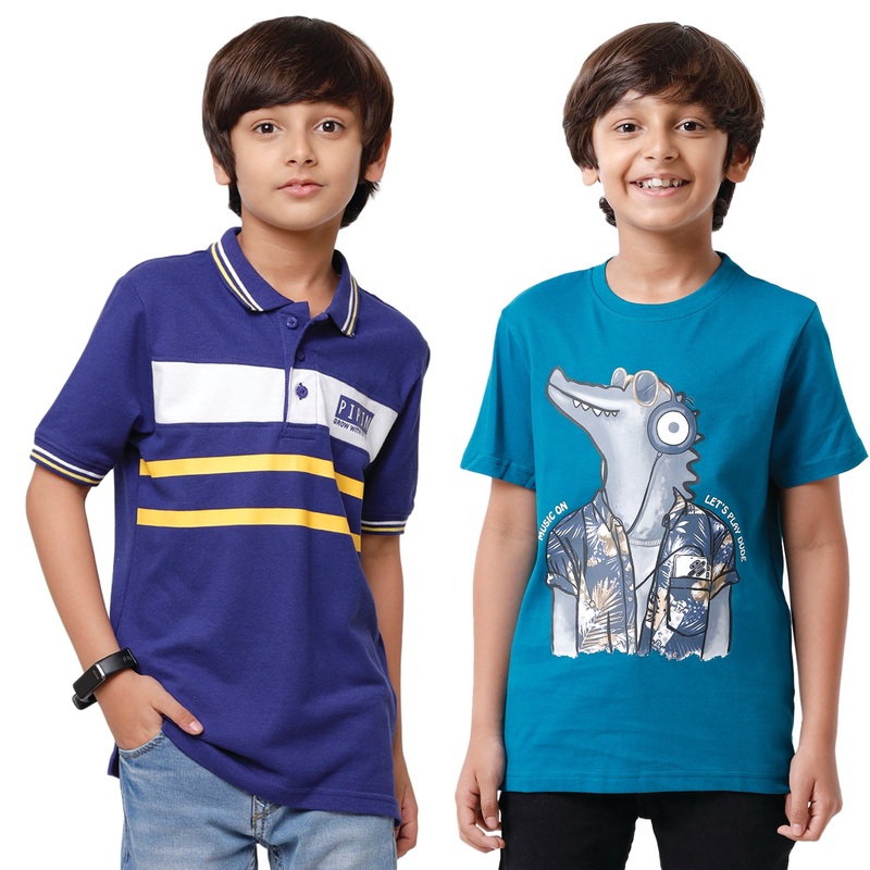 Pack of 2 Pipin Boys T-shirt Navy Blue & Petrol
