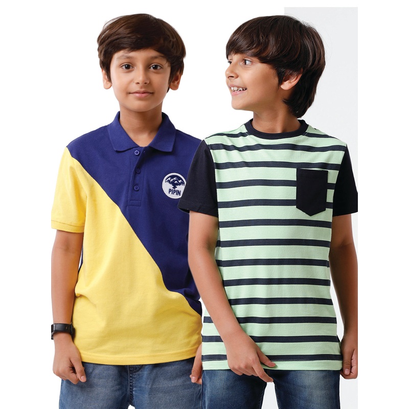 Pack of 2 Pipin Boys T-shirt Navy Blue & Pista Green