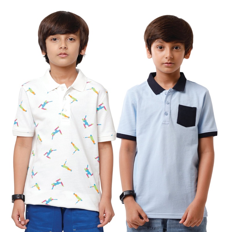 Pack of 2 Pipin Boys T-shirt Offwhite & Blue Melange