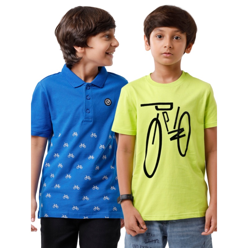 Pack of 2 Pipin Boys T-shirt Princess Blue & Lime