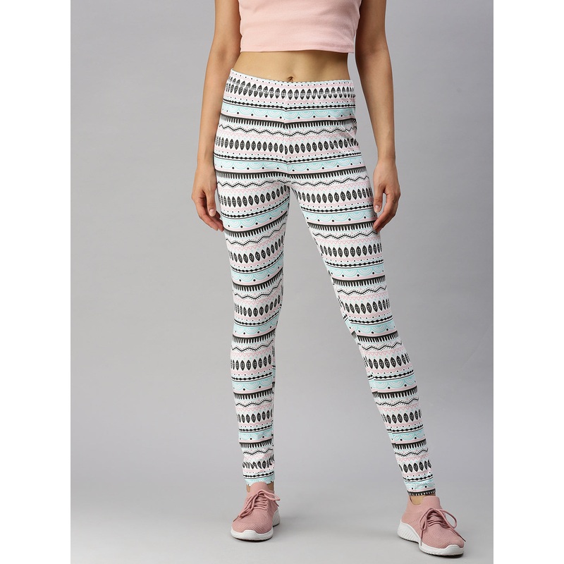 Printed Active Wear Leggings-White