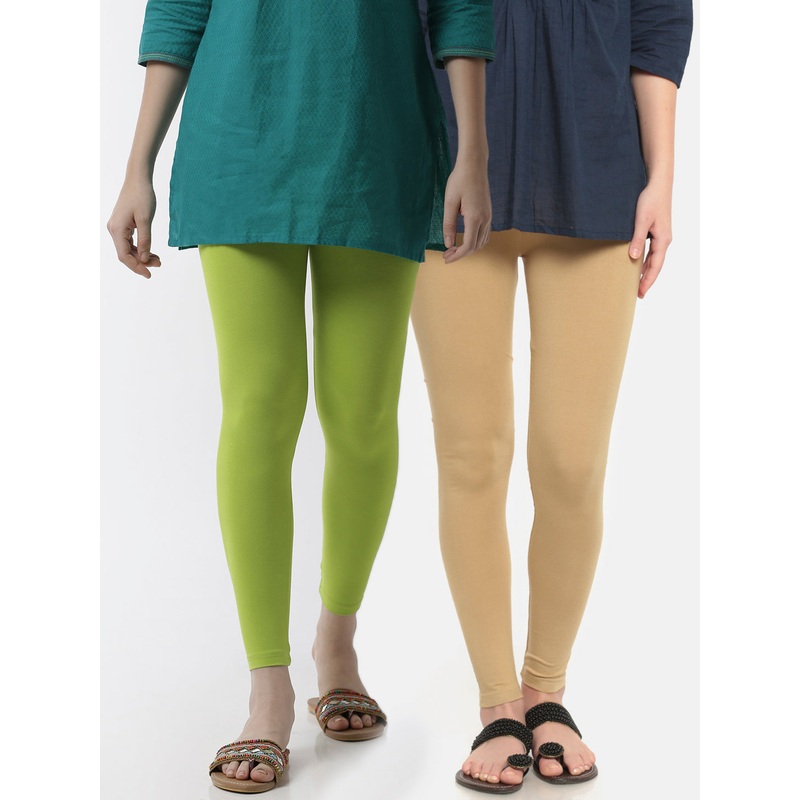 Superior Ankle Length Leggings Combo Pack of 2 Lime&Skin